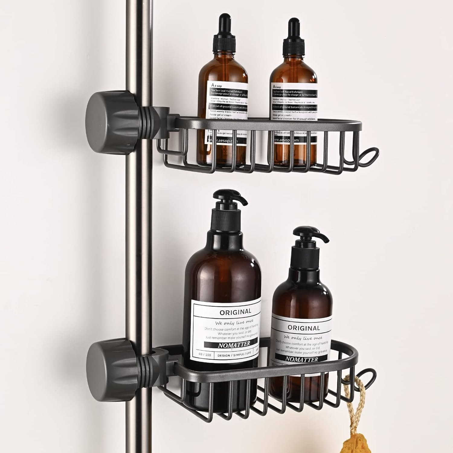 Shower Caddies No Drill, 2Pcs Metal Bathroom Organiser Tray, Soap Holder and Sha
