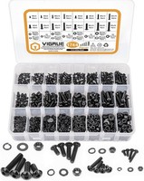 Vigrue 1744PCS M2 M3 M4 M5 Schrauben Set,Kohlenstoffstahl Schwarz Und Muttern