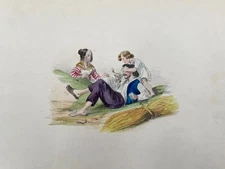 Family Scene, Small Watercolor, Late 19th or Early 20th Century
