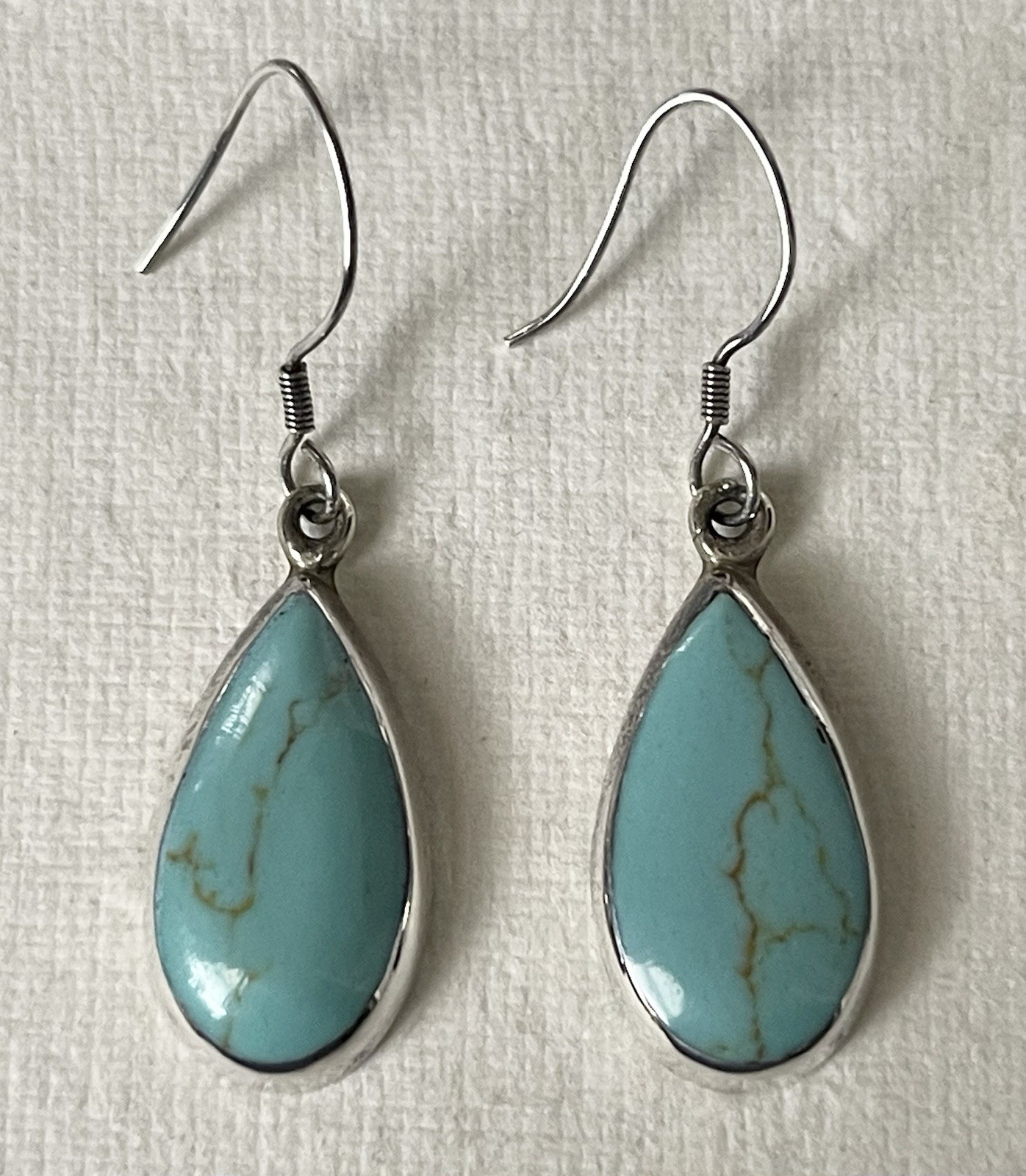Basic Turquoise Teardrops 925 Sterling Silver Dan… - image 1