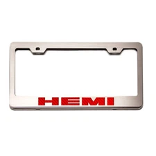 Stainless Plate Frame w/Red Carbon Fiber HEMI Inlay for Dodge Challenger/Charger