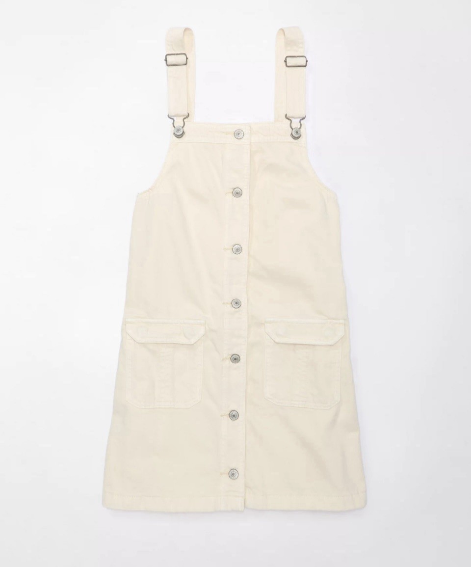 cream overall dress Corduroy with Pocket Khaki / L back western feel Adjustable shoulder straps with three Denim Beige Overall Dress Ebossy