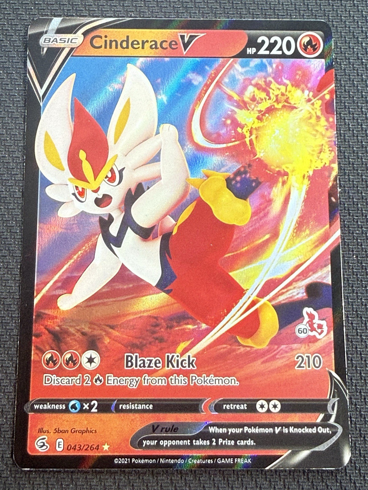 Pokemon TCG Cinderace V 43/264 Fusion Strike Holo NM