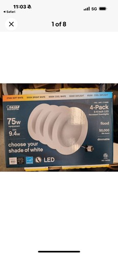 2 Boxes Feit Electric 5-6 in LED Rec Dimmable Downlights Multiple Shades 4-Pack