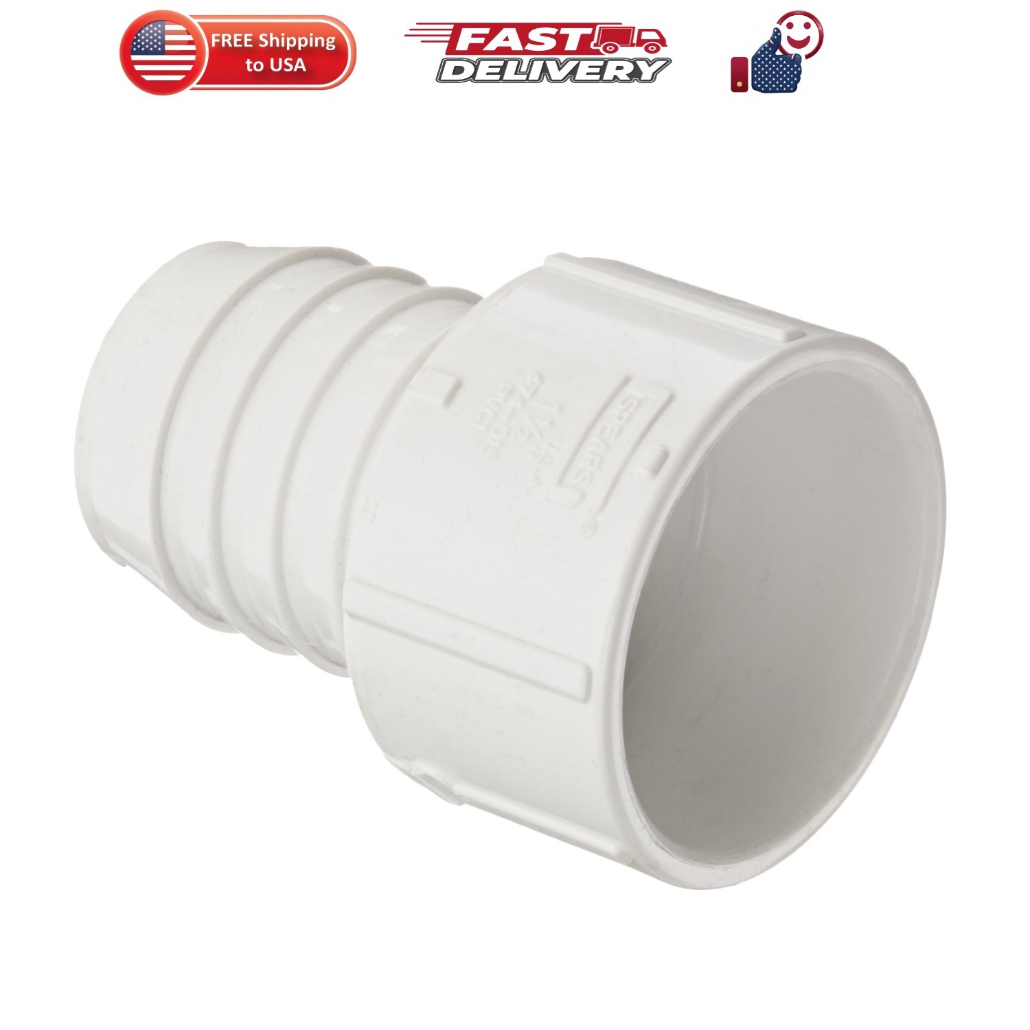 Spears 474 Series PVC Pipe Fitting, Adapter, Schedule 40, White, 1-1/2"Barbed...