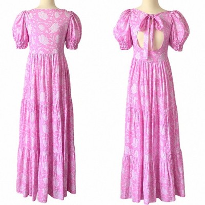 NWT Monsoon & Beyond Gigi Maxi Dress S Floral Cottagecore Open Back Puff Sleeve