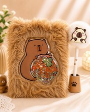 Capybara Cute Animal Print Notebook Set w/ Pen Holder, Brown/Multicolor