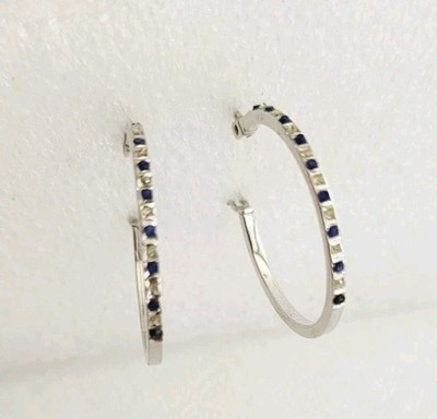 SLC Light Hoop Earrings Sterling Silver 925 Stone Vintage 1''