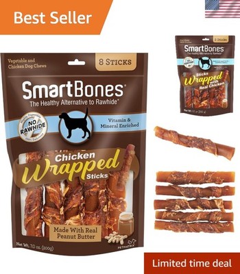 Chicken-Wrapped Peanut Butter Sticks for Dogs - Rawhide-Free Delight (8 Count)