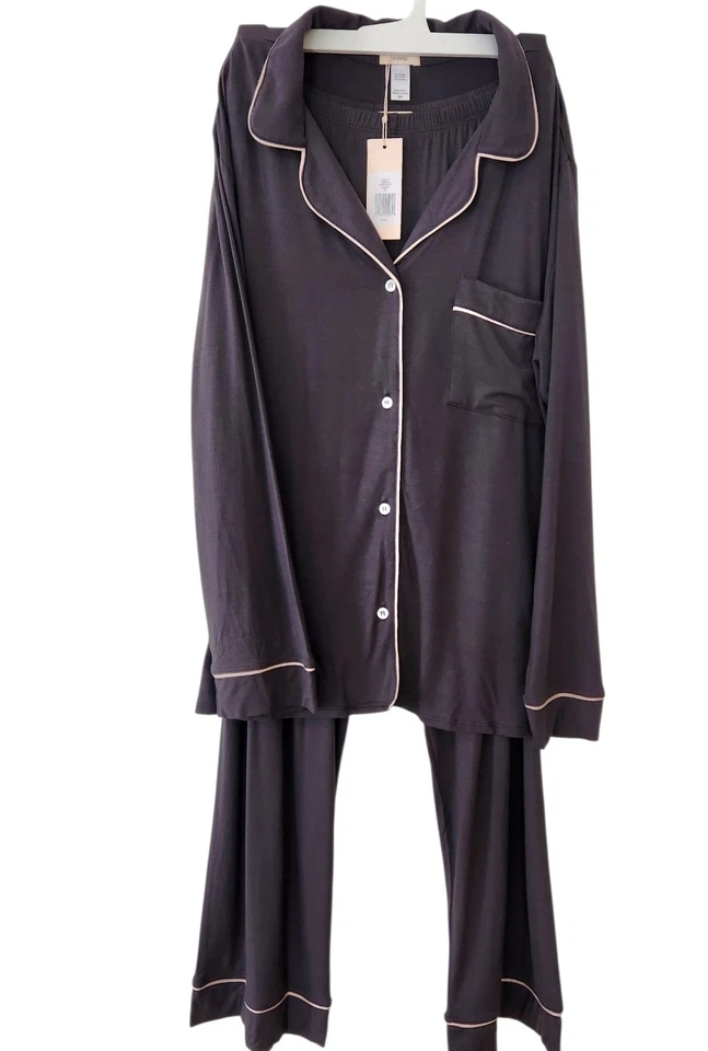 NWT EBERJEY Graphite/Pink Sorbet Gisele Long Pajamas Sleepwear Modal Set  Medium - Image 2 of 4