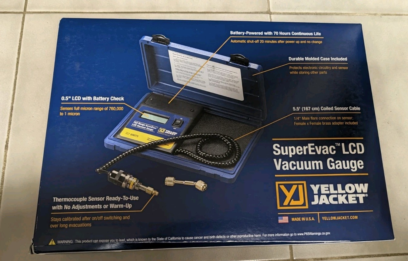 New Yellow Jacket 69075 Full Range SuperEvac LCD Vacuum Gauge w/ Case