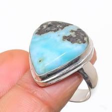 Caribbean Larimar Gemstone Handmade 925 Sterling Silver Jewelry Ring Size 8 b220
