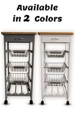Wooden 3 Tier Rolling Kitchen Trolley Basket Organiser Cabinet Cart In 2 Colours