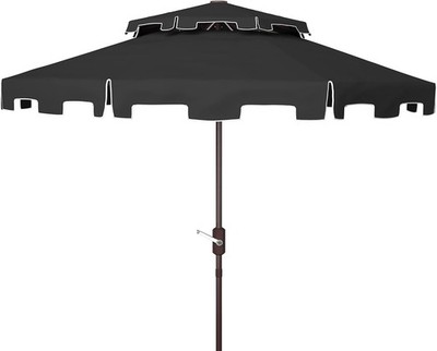 Outdoor - Zimmerman 9-Foot Double- Patio Umbrella - Black & White Canopy - Brown