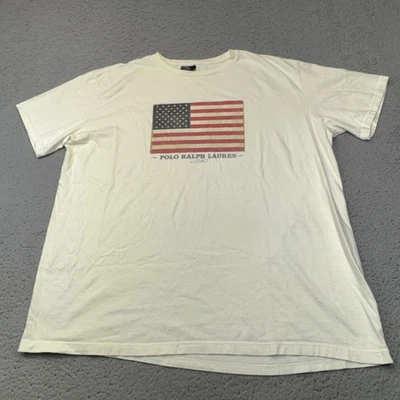 Vintage Polo Ralph Lauren Shirt Mens XL White Big Stars Stripes Flag USA 90s - Image 1 of 4
