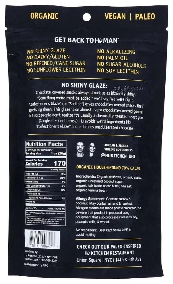 Hu Kitchen Organic Hunks anacardos cubiertos de chocolate y vainilla paquete de 4 OZ O Foto 2 de 4