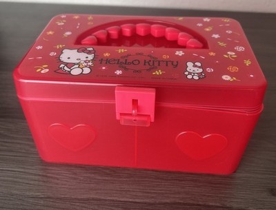 HELLO KITTY & CATHY 2009 Sanrio Y2K Plastic Storage Case Red Hearts DAMAGED Read