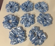 XL Handmade Satin Soft Scrunchies Sky Blue Set Of 8