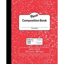 Pacon® Composition Book, Grade 3, Red Marble, 3/8" x 3/16" x 3/16" Ruled, 9-3...