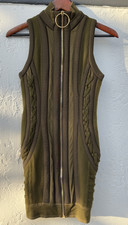 Balmain Green Knit Mock Neck Sleeveless Zip Front Vest Top EU 34