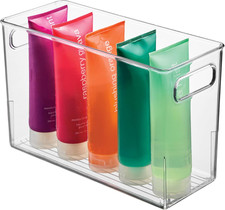 Slim Clear Plastic Bathroom Storage Bin, Tall Narrow