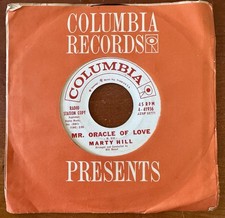 45 RPM VINYL  RECORD MARTY HILL MR ORACLE OF LOVE / SOMEBODY Columbia # 4-41936