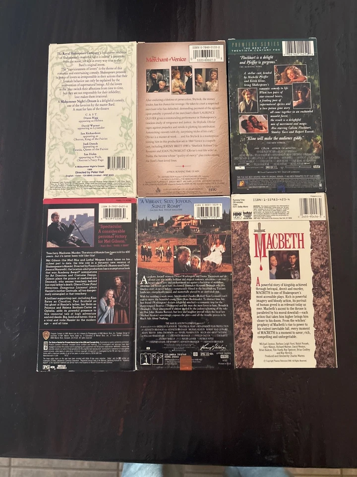 6 Shakespeare VHS set -  Ado About Nothing, Merchant of Venice, etc - Image 2 of 2