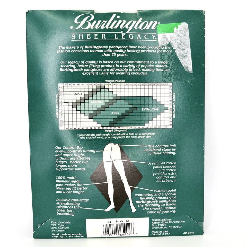 Pantimedias de Colección Burlington Sheer Legacy Control de Abdomen y Cadera Negras Medianas Nuevas en Paquete Foto 3 de 3