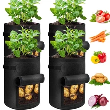 4 Pack Potato Grow Bags 10 Gallon with Flap Heavy Duty Fabric Handle and Harvest