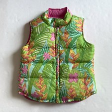 Lilly Pulitzer Floral Reversible Down Puffer Vest Girls 6X Pink Tropical Preppy