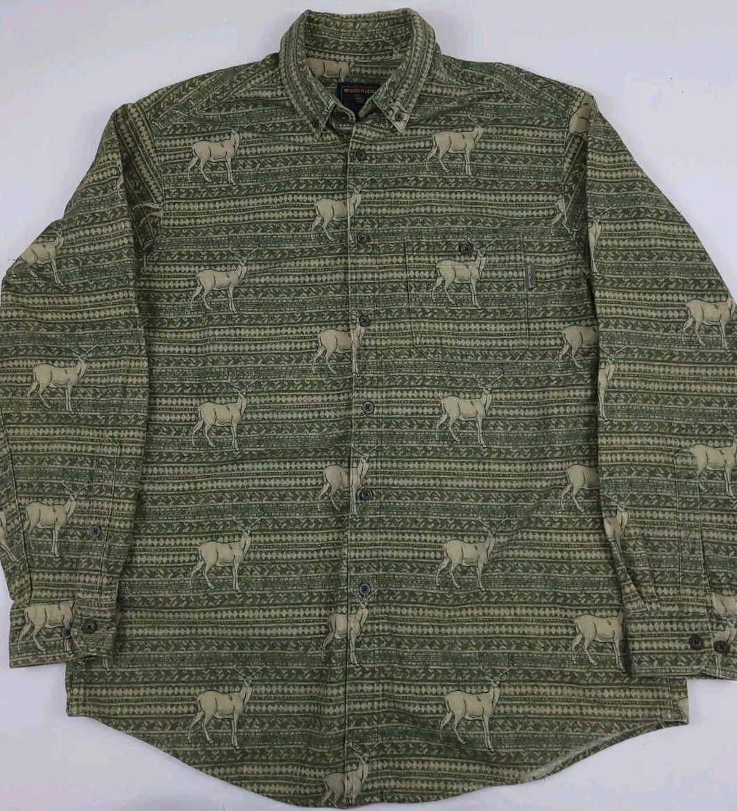 Vintage Woolrich Deer Native Pattern Flannel Button Shirt Vtg Outdoors USA Y2k