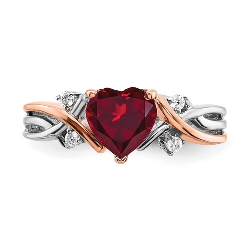 14k Two-tone Gold 1.2 Ct Heart Lab Created Ruby & Diamond Engagement Ring Size 7 - Picture 4 of 5