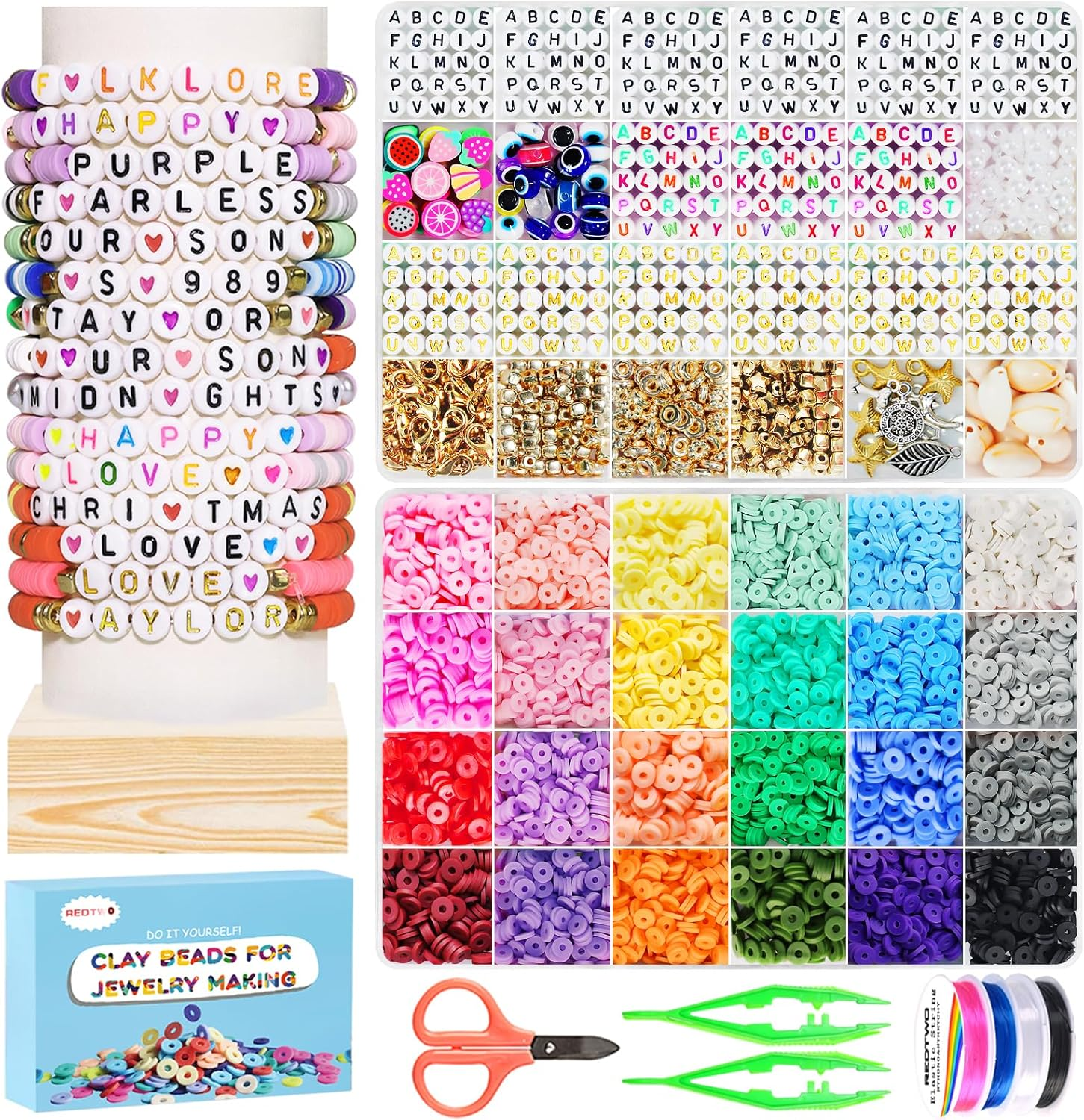 Friendship Bracelet Kit with 7200Pcs Clay Beads for Concert Merch Jewelry Making
