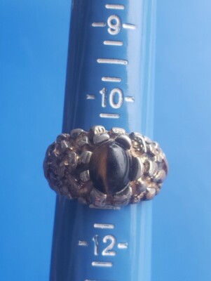 Vintage Ring Silber Goldfarben mit Tigerauge Edelstein. Größe 11,25
