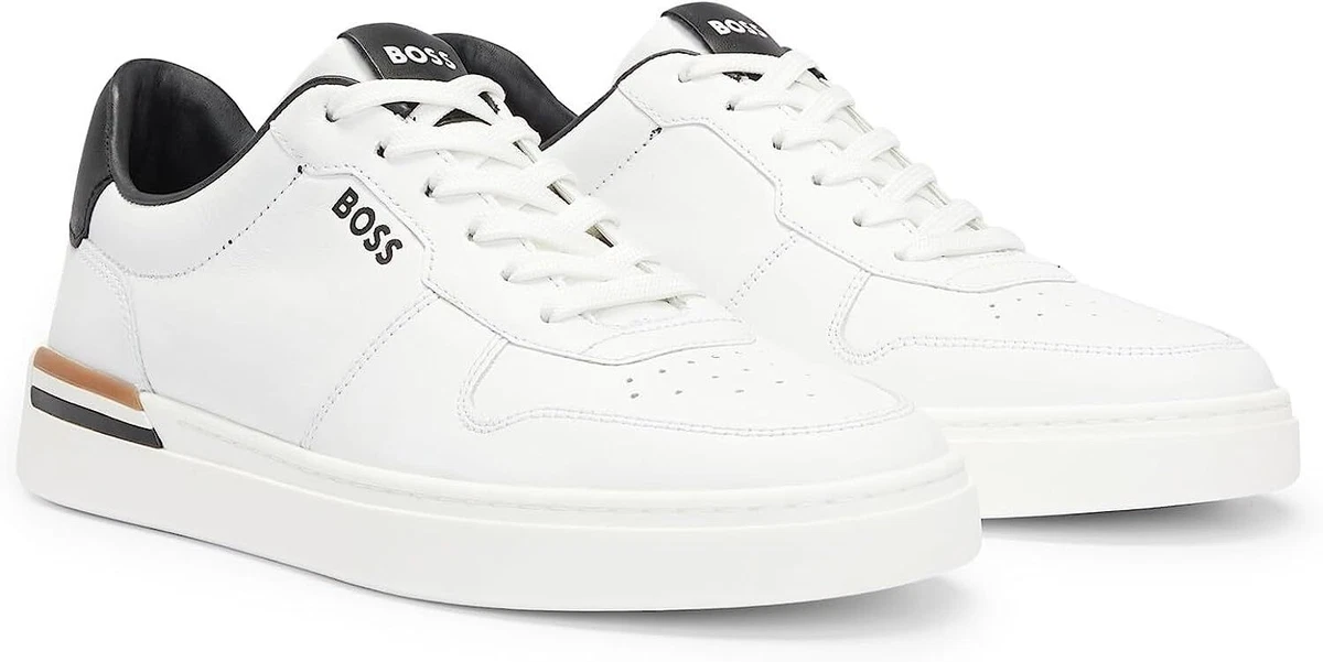 HUGO BOSS Homme Clint Cuir Lisse Cupsole Basket, Brillant Blanc