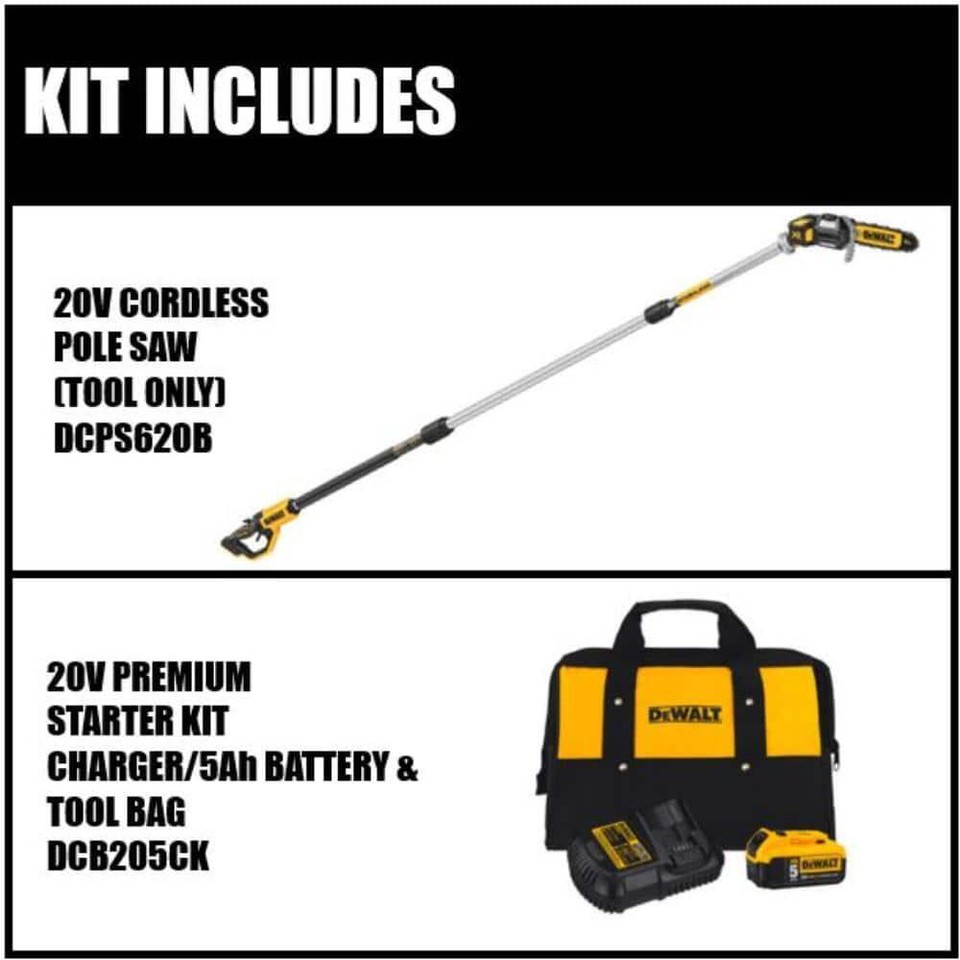 DEWALT Cordless Battery Powered Pole Saw Kit 20V w/ 5Ah Battery