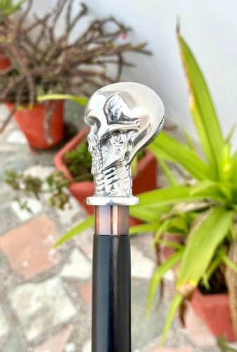 Sliver Skull Head Handle Victorian Handcrafted Wooden Walking Stick Cane Gift - Picture 3 of 10