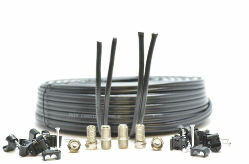 30m Black Twin Shotgun Coax Cable F Plugs & Couplers 2 For Sky + HD Q Satellite - Picture 2 of 11