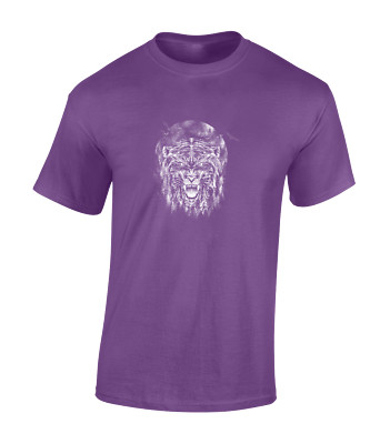 TIGER MOON HERREN T-SHIRT COOL ANIMAL LOVER GROSSKATZE RETRO MODE KÖNIGIN TOP