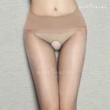 Women's Crotchless Seamless Pantyhose Ultra Sheer Glossy Stockings Open Gusset