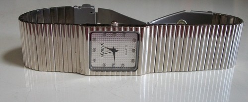 Men's Geneva Silver Finish Nugget style bracelet fashion dress up watch - Picture 8 of 9