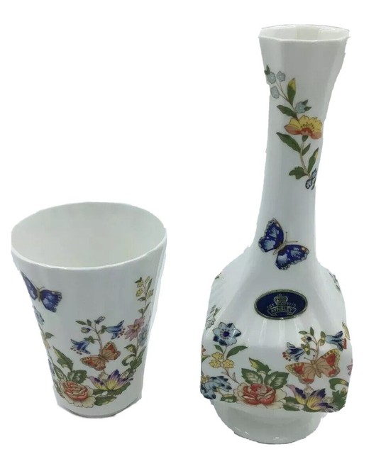 Aynsley Cottage Garden Vases Set Of Two Fine English Bone China Made In