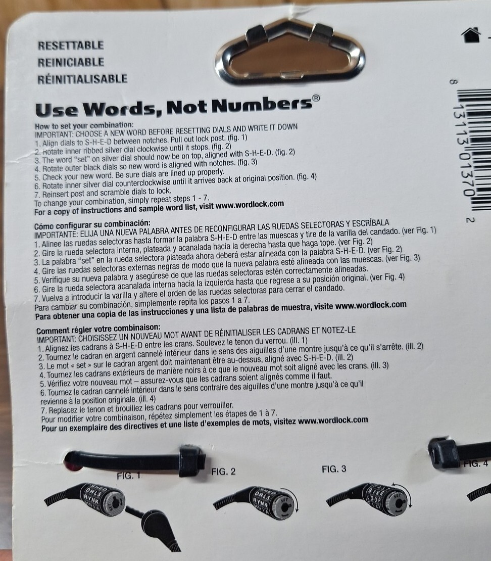 Wordlock FourLetter Combination Bicycle Lock Cable for sale online eBay