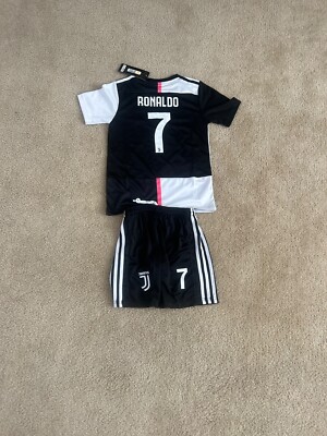 Ronaldo #7 Juventus Youth kids White and Black Jersey W-Shorts