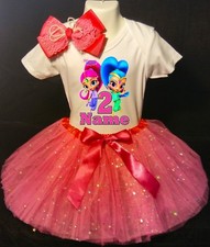 Shimmer and Shine --With NAME-- 2nd Birthday Dress shirt 2pc Fuchsia Tutu outfit