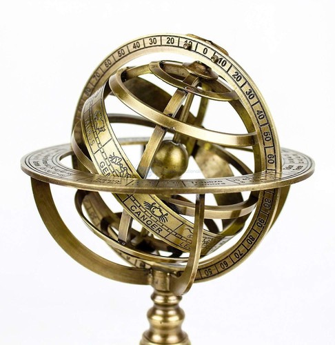 Antique Zodiac Armillary Brass Sphere Beautiful Design Globe Wooden Display Gift - 第 2/6 張圖片