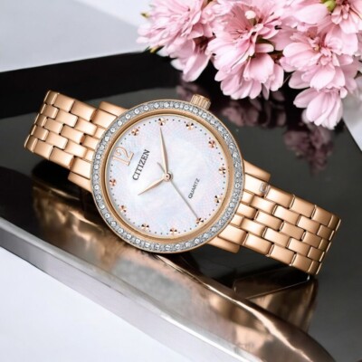 Citizen EL3108-53D Two-Tone Rose Gold Stainless Steel Analog Quartz Ladies  Watch | eBay