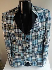 MARLON GOBEL Mens Plaid Patchwork Tuxedo Themed Suit Jacket 36 Pants 32X31