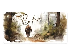 Bigfoot in Forest Believe Aluminum Front License Plate Car Accessory Vanity