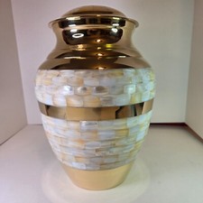 Large 12" Brass Mother of Pearl Cremation Urn for Adult Ashes